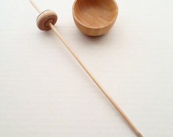 Wooden Spindle and Support Bowl Set - Short Fiber Fingering Yarn Spinning