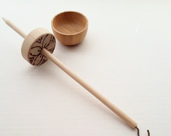 Wooden Spindle and Support Bowl Set- Wool Worsted Weight Yarn Spinning