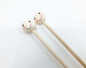 Smiley Face Wooden Knitting Needles – 12 Inch Pair | Fun & Functional Knitting Tools for Crafters