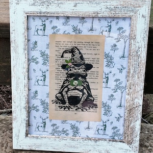 8x10 Framed Handprinted Frog Linocut Print with Pressed Flowers | Pressed Botanicals | Rustic Farmhouse Wall Decor | Cottagecore Decor