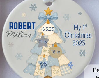 Personalized Birth Announcement Ornament, Custom Newborn Baby Birth Stats Keepsake, Customized Baby Shower Gift, Nursery Decor Present
