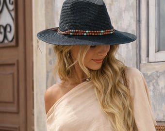 Personalized Wide Brim Straw Hat, Custom Name Beach Hat, Bridesmaid Hat, Bachelorette Party Hat, Vacation Sun Hat, Summer Gift for Her