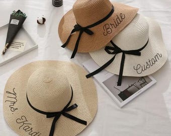 Customized Floppy Beach hats, Bride to be Gift, Custom Beach hat, Personalized hat, Mrs. Beach Hat, Bridesmaid Gift, New Bride, Sun Hat