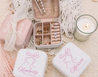 Personalized travel jewelry box, small square earring organizer, Custom bridesmaid gifts box for sister, Custom travel jewelry box gift