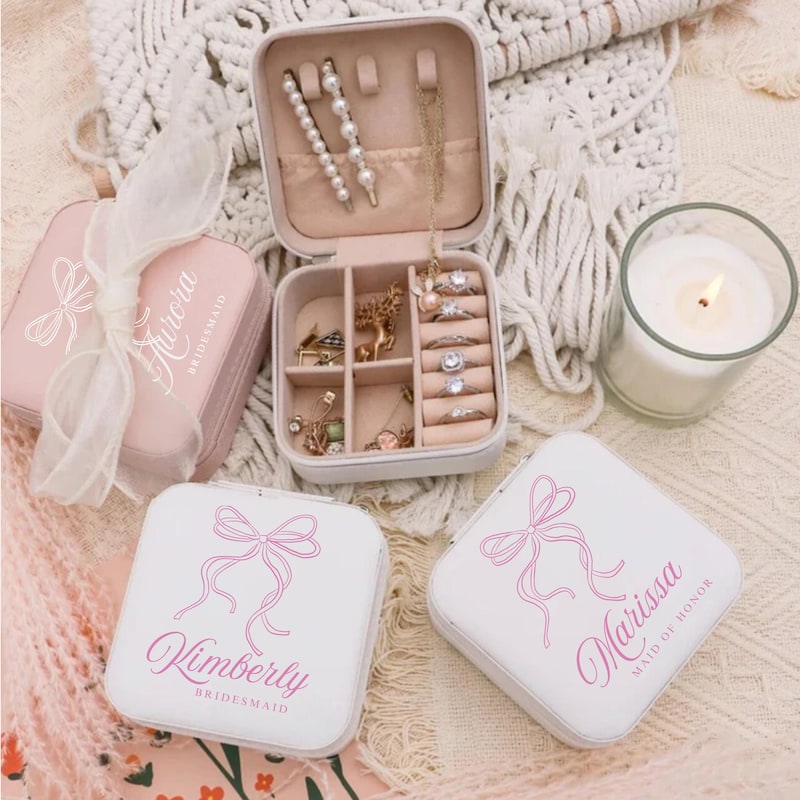 🎀BUY 2 FREE SHIPPING🎀Personalized travel jewelry box, small square earring organizer, Custom bridesmaid gifts box for sister, Custom travel jewelry box gift