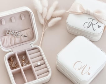 Personalized travel jewelry box, small square earring organizer, Custom bridesmaid gifts box for sister