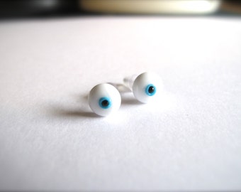 White Evil Eye Stud Earrings