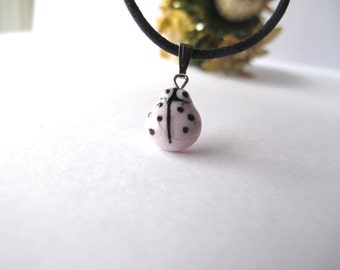 Tiny Pink Ladybug Glass Pendant