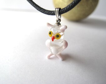 Pink and White Owl Pendant