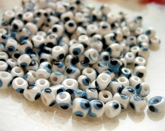 Tiny Handpainted White and Aqua Glass Evil Eye Beads 4mm- Set of 20