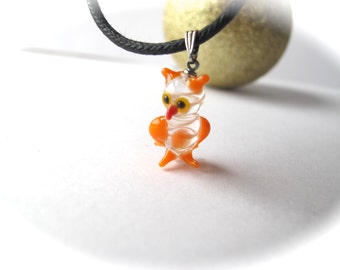 Orange and White Owl Pendant