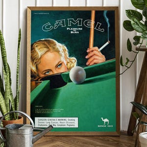 Camel Cigarette Ad - Pleasure to Burn - Bar Cart Print - Retro Tobacco Advertisement Poster - Nostalgic Wall Art - Vintage Home Bar Decor