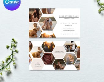 Plantilla de tarjeta de presentación de fotografía / Tarjeta de presentación de panal / Diseño Canva editable / Estilo moderno y minimalista