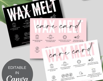 Plantilla de tarjeta de cuidado de derretimiento de cera / Instrucciones de cuidado de derretimiento de cera editables / Inserciones comerciales de derretimiento de cera / Plantilla Canva imprimible / Plantilla de negocio