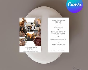Plantilla de tarjeta de presentación de fotografía / Diseño editable en Canva / Tarjeta de presentación con diseño de panal / Estilo minimalista profesional