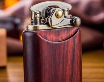 Sandalwood Lighter Windproof Cigar Cigarette Lighter Retro Style Cool Lighters Gifts Trench Style Personalised Gift for Birthdays & Weddings