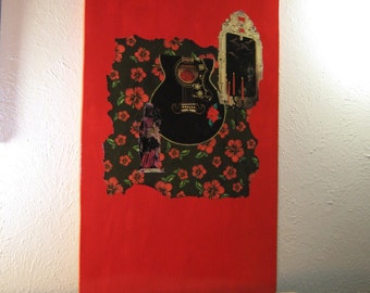 Collage on Wood, Black and Red, Pop Art