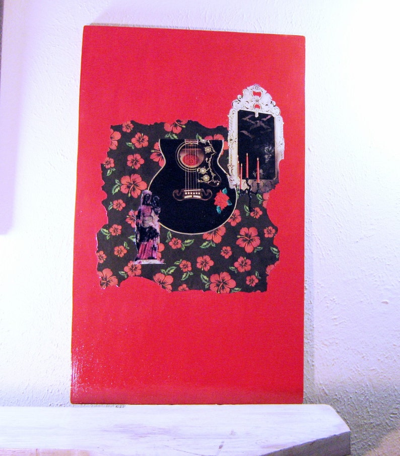 Collage on Wood, Black and Red, Pop Art image 4