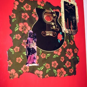 Collage on Wood, Black and Red, Pop Art image 3