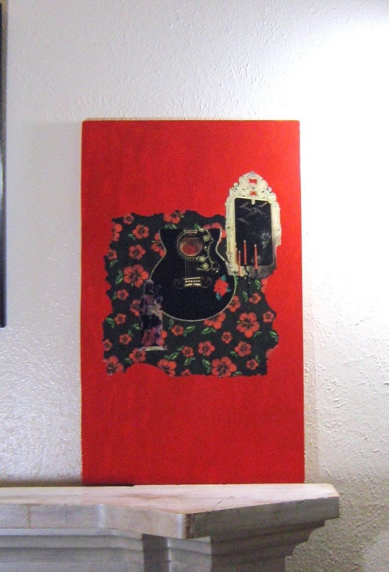 Collage on Wood, Black and Red, Pop Art image 2