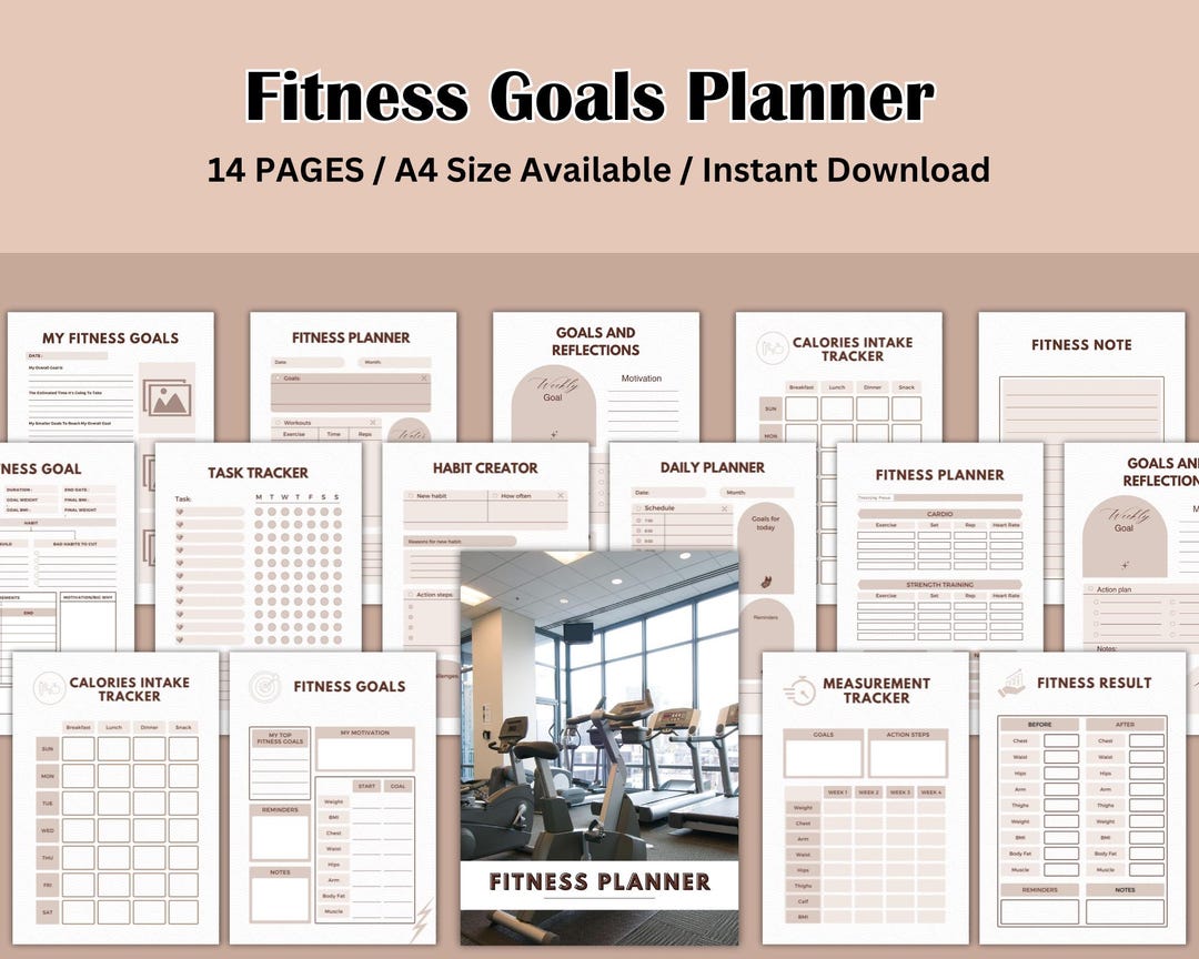 Fitness Goals Planner | Fitness Planner | Measurement Tracker | Workout ...