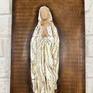 Blessed Mother Mary Wood Art - Christian Religious Decor