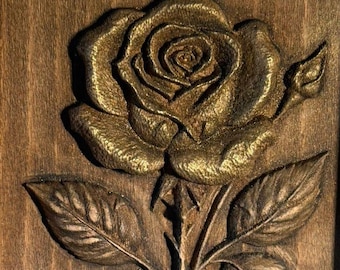 Rose en bois sculpté personnalisée, art mural floral rustique, dessus de table ou suspension murale