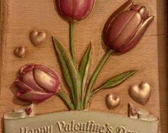 Plaque tulipe personnalisée en bois sculpté, nom ou message sculpté
