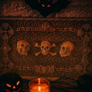 Gothic Skull Wall Plaque- Carved Wooden 3D Skull Decor