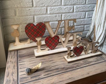 Personalized Wooden LOVE Sign, Rustic Home Shelf Decor