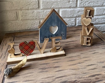 Ensemble de décoration en bois rustique LOVE, décoration de table romantique