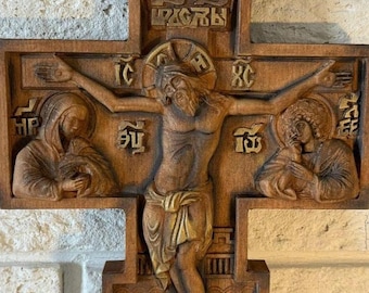Handcrafted Beech Wood Crucifix – Jesus Christ Passion Cross, Religious Decor