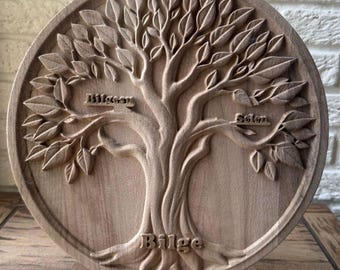 Art de table arbre de vie personnalisé - Nom de famille en bois personnalisé, décoration d'arbre généalogique rustique, cadeau pour les parents