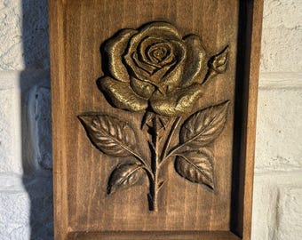Décoration murale en bois sculpté représentant une rose, cadeau pour maman, plaque florale rustique, cadeau de Saint-Valentin