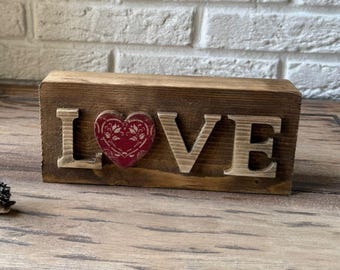 Plaque d'amour en bois rustique, décoration de table de ferme, cadeau de la Saint-Valentin