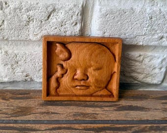Relief en bois personnalisé à partir d'une échographie – Portrait de bébé personnalisé d'après une image échographique