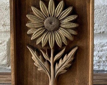Décoration murale en bois sculpté représentant une marguerite, plaque en bois rustique à motif floral, style champêtre