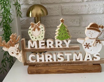 Décoration de Noël en bois fabriquée à la main | Enseigne de table en contreplaqué de bouleau