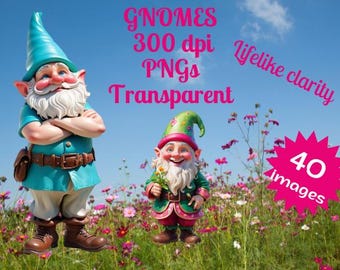 Realistic Garden Gnomes: 40 PNG Images, Transparent Background (Digital Download)