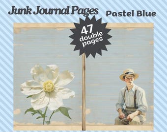 Pastel Blue Junk Journal Pages: Impressionist Scrapbook Kit (Digital Download)