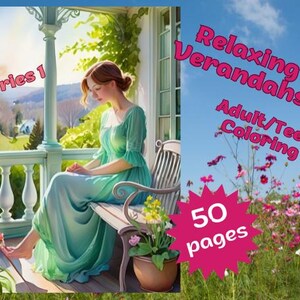 Adult Coloring Book Series 1 Relaxing Verandahs, Stress Relief,  Digital 50 pages  instant download