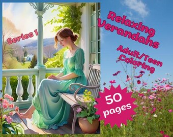 Adult Coloring Book Series 1 Relaxing Verandahs, Stress Relief,  Digital 50 pages  instant download