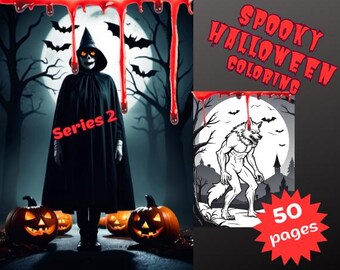 Halloween Spooky Coloring Series 2 Digital, 50 pages,  instant download, 300dpi