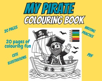 Pirate Colouring Book: 20 Unique Illustrations, Writing Practice (Digital Download)