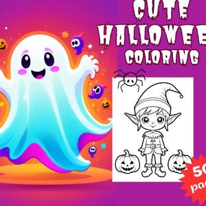 Halloween Spooky Coloring CUTE Digital, 50 pages,  instant download, 300dpi