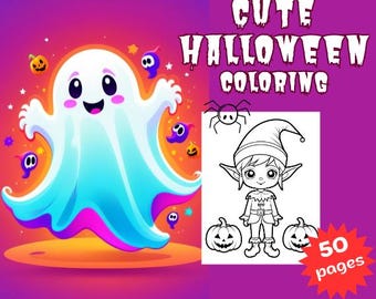 Halloween Spooky Coloring CUTE Digital, 50 pages,  instant download, 300dpi