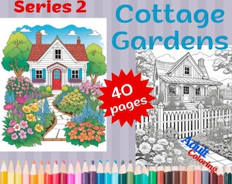 Cottage Gardens Coloring Book: 40 Page Series 2 (Digital Download)