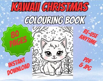 Kawaii Christmas Coloring activity: 80 pages, digital instant download printable book sheets, Unleash Creativity,