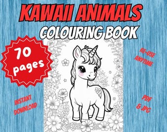 Kawaii cute animals Coloring activity: 70 pages, digital instant download printable book sheets, Unleash Creativity,