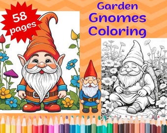 Garden Gnomes Coloring Book: 58 Pages of Fun (Digital Download)
